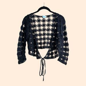 Anna Kosturova Black Crochet Wrap Cardigan